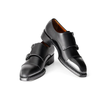 Paul Parkman Men's Handmade Shoes Hand-Welted Polished Leather Cap-Toe Double Monk-Straps Loafers (PM6439)-AmbrogioShoes