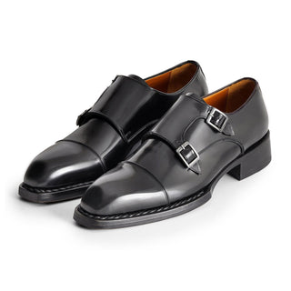 Paul Parkman Men's Handmade Shoes Hand-Welted Polished Leather Cap-Toe Double Monk-Straps Loafers (PM6439)-AmbrogioShoes