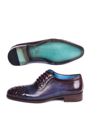 Paul Parkman Men's Handmade Shoes Woven & Calf-Skin Leather Cap-Toe Oxford (PM6468)-AmbrogioShoes
