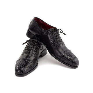 Paul Parkman Men's Handmade Shoes Woven & Calf-Skin Leather Cap-Toe Oxford (PM6468)-AmbrogioShoes