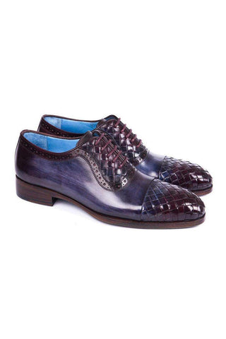 Paul Parkman Men's Handmade Shoes Woven & Calf-Skin Leather Cap-Toe Oxford (PM6468)-AmbrogioShoes