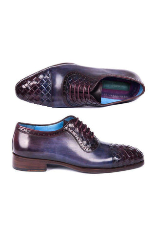 Paul Parkman Men's Handmade Shoes Woven & Calf-Skin Leather Cap-Toe Oxford (PM6468)-AmbrogioShoes