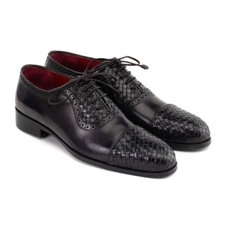 Paul Parkman Men's Handmade Shoes Woven & Calf-Skin Leather Cap-Toe Oxford (PM6468)-AmbrogioShoes