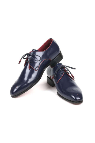Paul Parkman Men's Navy Leather Medallion Toe Derby 57RG27 (PM6135)-AmbrogioShoes
