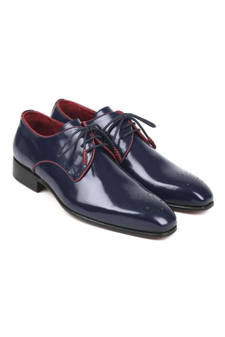 Paul Parkman Men's Navy Leather Medallion Toe Derby 57RG27 (PM6135)-AmbrogioShoes