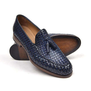 Paul Parkman Men's Shoes Woven Calf-Skin Leather Tassel Loafers (PM5507)-AmbrogioShoes