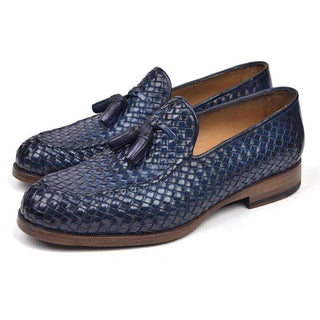 Paul Parkman Men's Shoes Woven Calf-Skin Leather Tassel Loafers (PM5507)-AmbrogioShoes