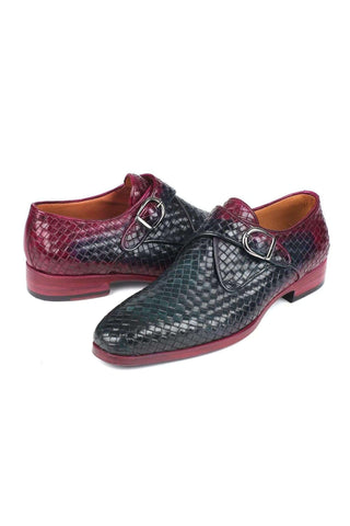Paul Parkman Purple & Green Woven Calf-skin Leather Monkstraps Loafers 011WN28 (PM5908)-AmbrogioShoes
