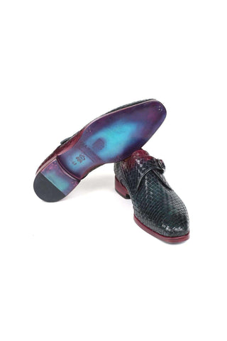Paul Parkman Purple & Green Woven Calf-skin Leather Monkstraps Loafers 011WN28 (PM5908)