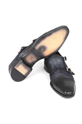 Paul Parkman Suede & Calf-Skin Leather Cap-Toe Double Monk-Strap Loafer (PM4024)-AmbrogioShoes