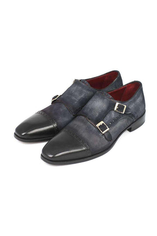 Paul Parkman Suede & Leather Cap-Toe Double Monk-Strap Loafer (PM4024)-AmbrogioShoes