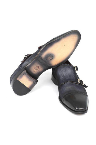 Paul Parkman Suede & Leather Cap-Toe Double Monk-Strap Loafer (PM4024)-AmbrogioShoes
