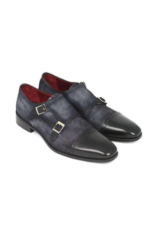 Paul Parkman Suede & Leather Cap-Toe Double Monk-Strap Loafer (PM4024)-AmbrogioShoes
