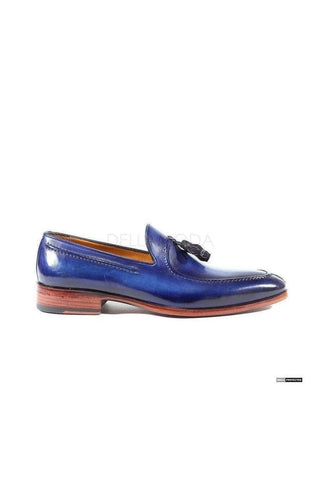 Paul Parkman Tassel Hand-Painted Blue Loafers (PM1019)-AmbrogioShoes