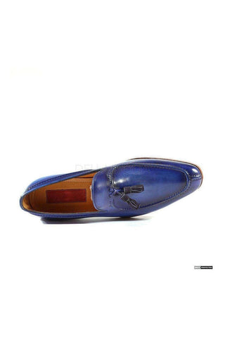 Paul Parkman Tassel Hand-Painted Blue Loafers (PM1019)-AmbrogioShoes