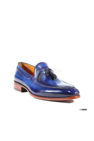 Paul Parkman Tassel Hand-Painted Blue Loafers (PM1019)-AmbrogioShoes