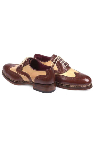 Paul Parkman Triple Leather Sole Goodyear Welted Wingtip Brogues Dual-tone Beige & Brown Oxfords (PM5614)-AmbrogioShoes