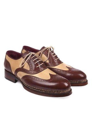 Paul Parkman Triple Leather Sole Goodyear Welted Wingtip Brogues Dual-tone Beige & Brown Oxfords (PM5614)