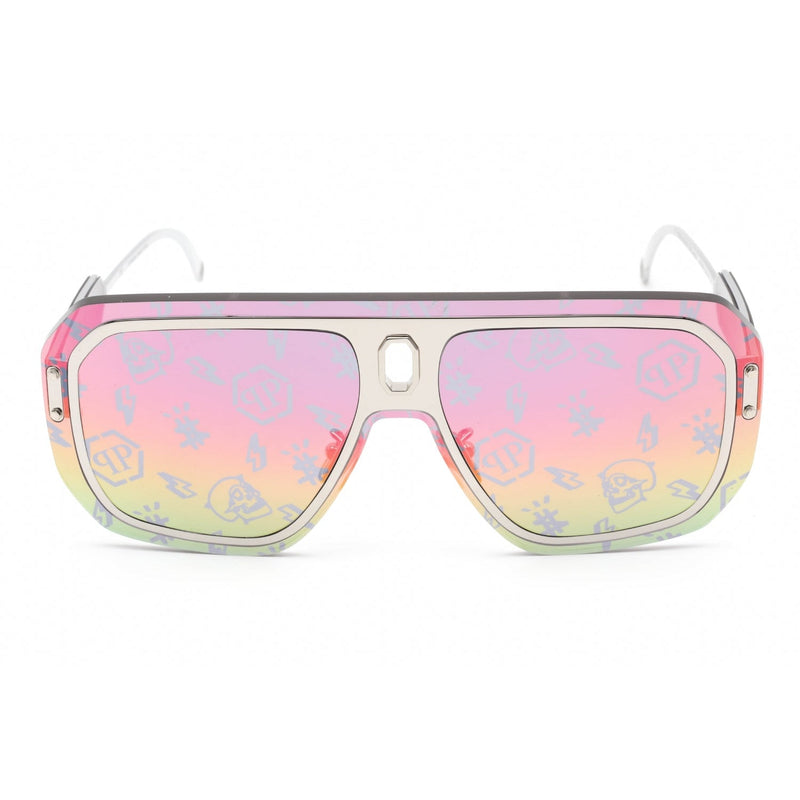 Philipp Plein SPP050 Sunglasses Shiny Palladium / Smoke Mirror Rainbow-AmbrogioShoes