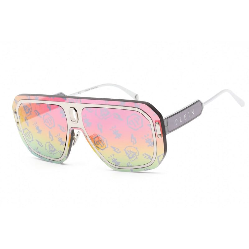 Philipp Plein SPP050 Sunglasses Shiny Palladium / Smoke Mirror Rainbow-AmbrogioShoes