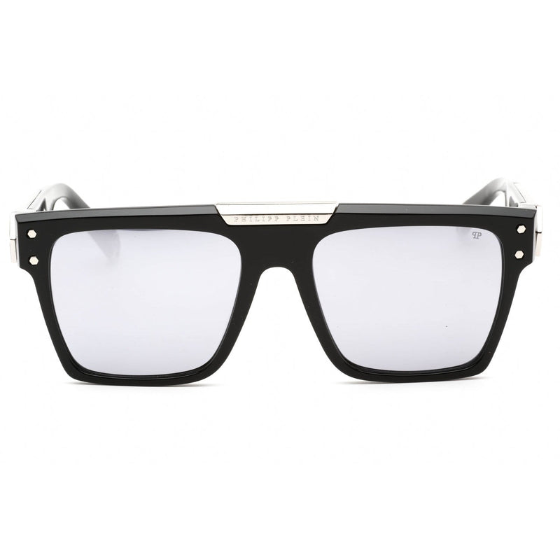 Philipp Plein SPP080 Sunglasses Shiny Black Silver / Smoke Mirror Silver-AmbrogioShoes