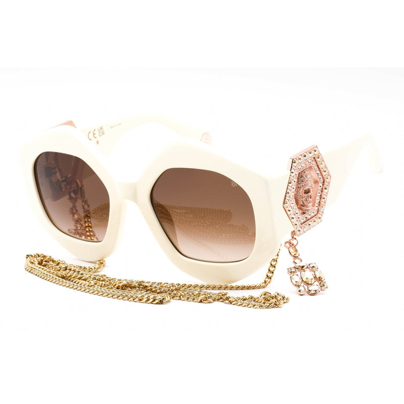 Philipp Plein SPP102S Sunglasses Ivory / Brown Gradient Women's-AmbrogioShoes