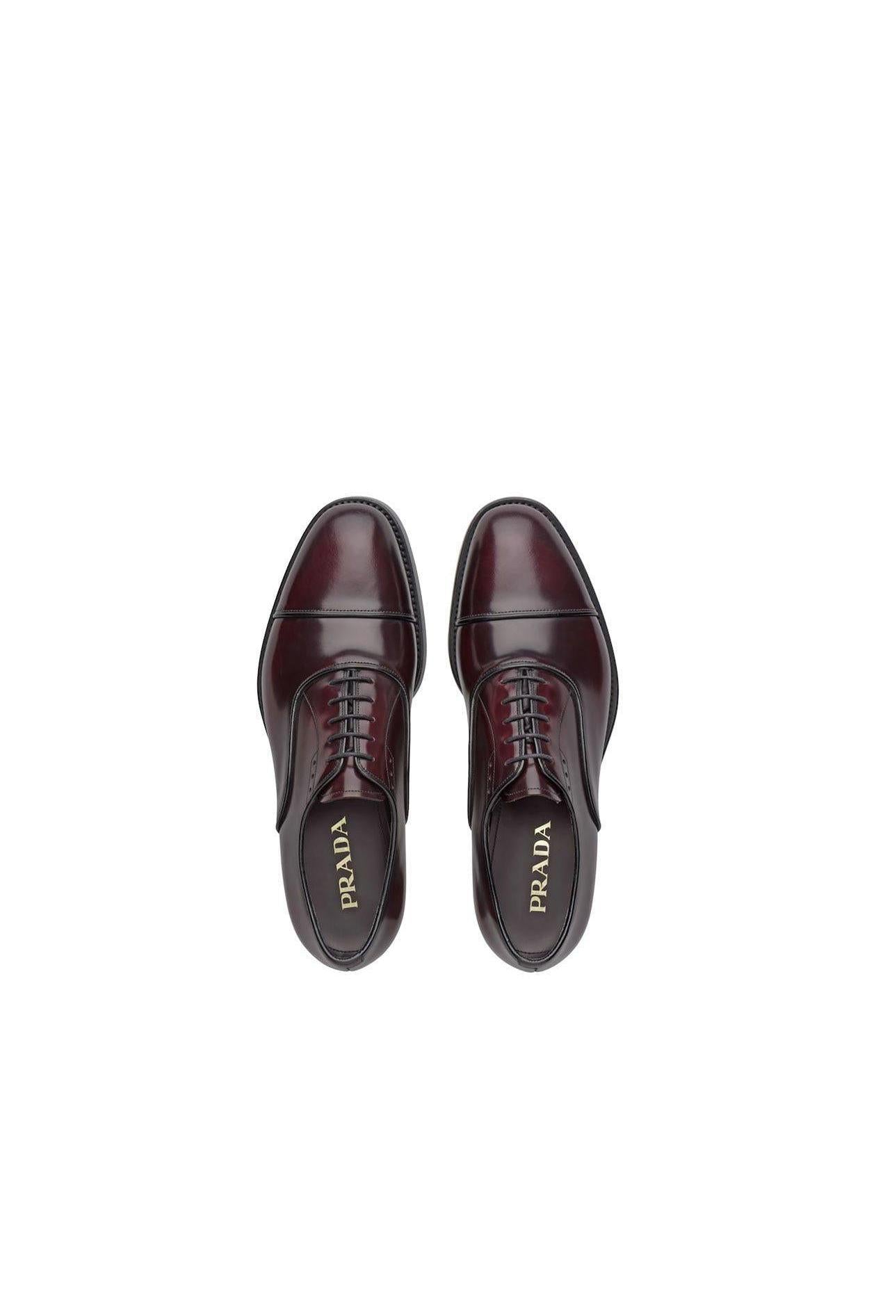 Prada Burgundy Calf-Skin Leather Cap-Toe Oxfords