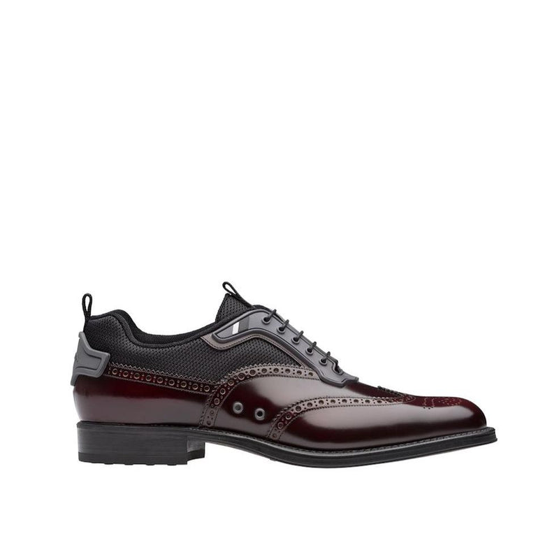 Prada 2EG211-EFT Men's Shoes Burgundy Technical Fabric / Calf-Skin Leather Oxfords (PRM1013)-AmbrogioShoes