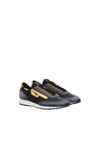 Prada 2EG276-3KUY Black & Yellow Cloudbust Technical Fabric / Suede Casual Sneakers (PRM1017)-AmbrogioShoes