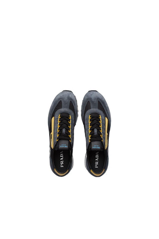 Prada 2EG276-3KUY Black & Yellow Cloudbust Technical Fabric / Suede Casual Sneakers (PRM1017)-AmbrogioShoes