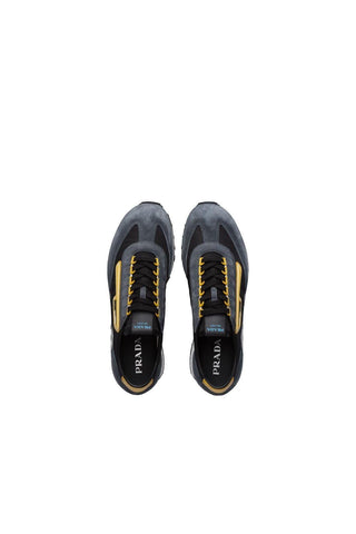 Prada 2EG276-3KUY Black & Yellow Cloudbust Technical Fabric / Suede Casual Sneakers (PRM1017)