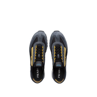 Prada 2EG276-3KUY Men's Shoes Black & Yellow Cloudbust Technical Fabric / Suede Leather Casual Sneakers (PRM1017)-AmbrogioShoes