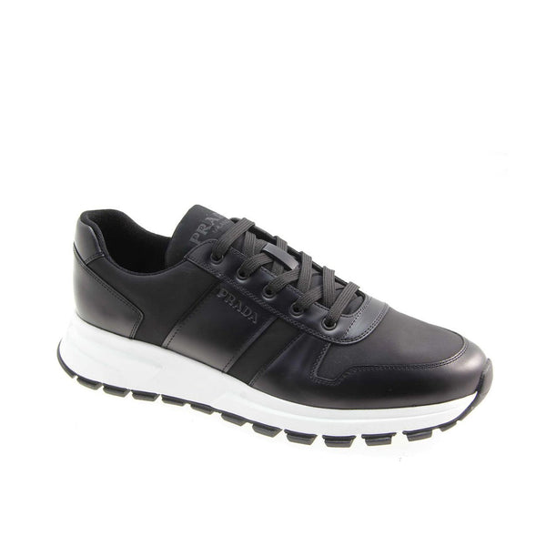 Prada 4E3463-3KYU Men's Shoes Black Fabric / Calf-Skin Leather Casual Sneakers (PRM1018)-AmbrogioShoes
