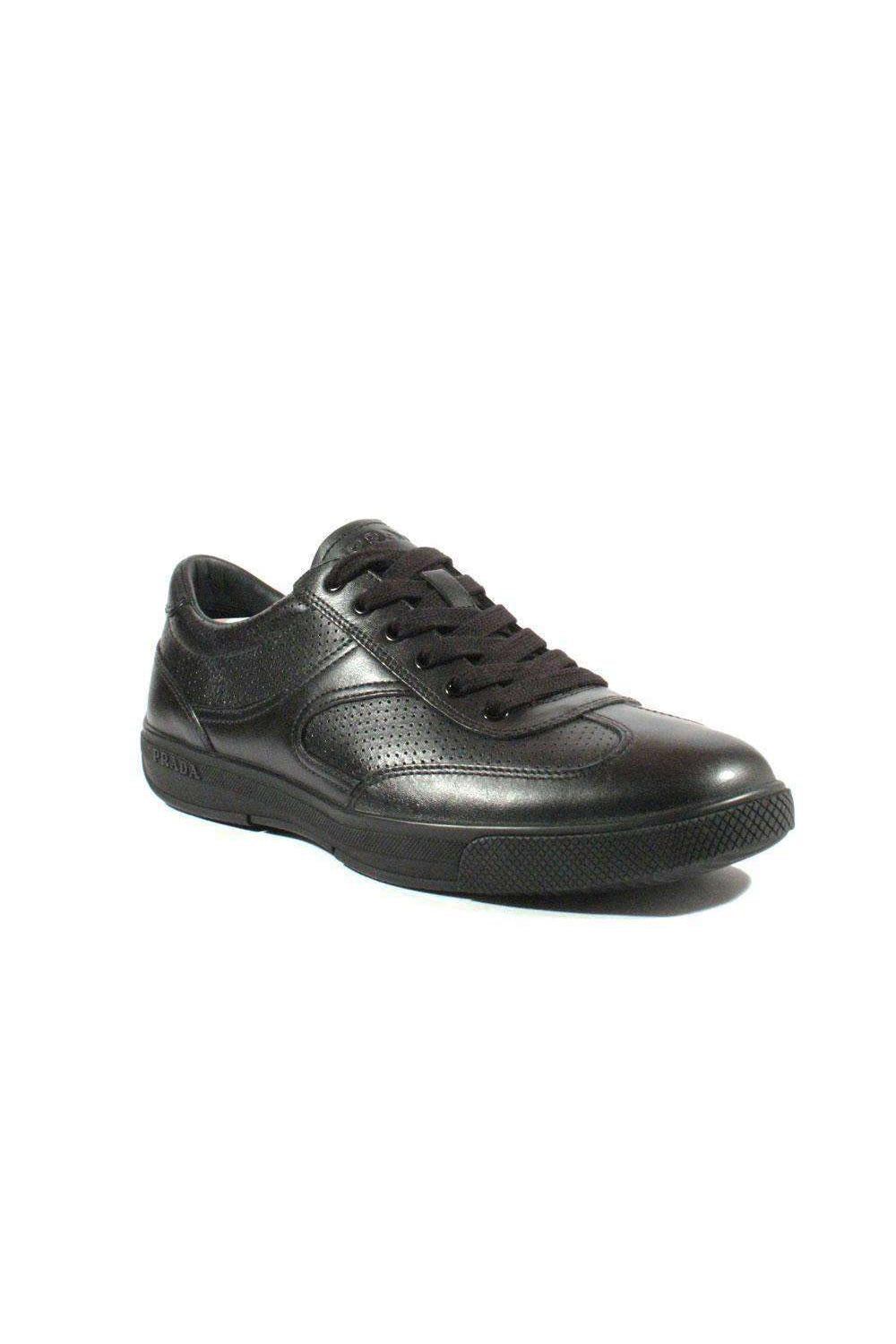Prada Sports Men's Designer Shoes Black Leather Sneakers 4E1526 (PRM37 AmbrogioShoes Prada Sports Men's Designer Shoes Black Leather Sneakers 4E1526 (PRM37 AmbrogioShoes