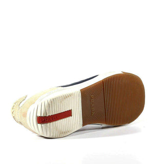 Prada Sports Mens Shoes White/Navy Leather Sneakers 4E1562 (PRM40)-AmbrogioShoes