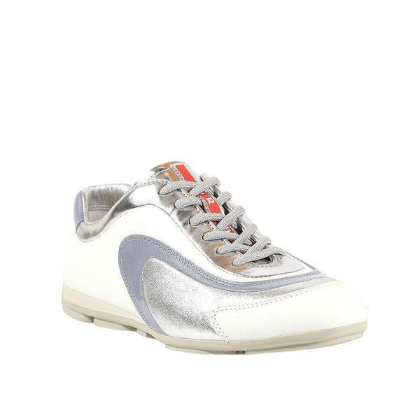 Prada Women's shoes White & Silver Sports Sneakers 3E4709-AmbrogioShoes
