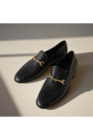 Roberto Cavalli 22505-A Black Leather Horsebit Loafers (RC1005)