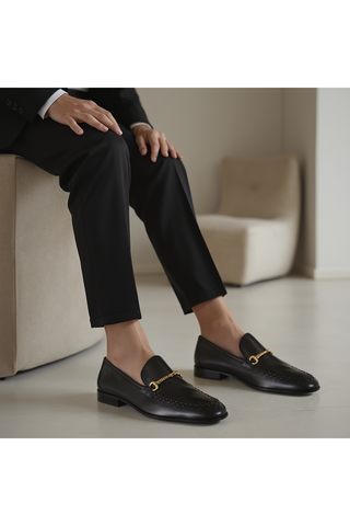 Roberto Cavalli 22505-A Black Leather Horsebit Loafers (RC1005)