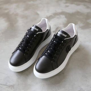 Roberto Cavalli 22535 Black Calf-Skin Leather Casual Sneakers (RC1000)-AmbrogioShoes
