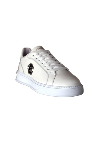 Roberto Cavalli 22535-C White Calf-Skin Leather Casual Sneakers (RC1001)-AmbrogioShoes