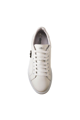 Roberto Cavalli 22535-C White Calf-Skin Leather Casual Sneakers (RC1001)-AmbrogioShoes
