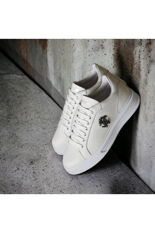 Roberto Cavalli 22535-C White Calf-Skin Leather Casual Sneakers (RC1001)-AmbrogioShoes