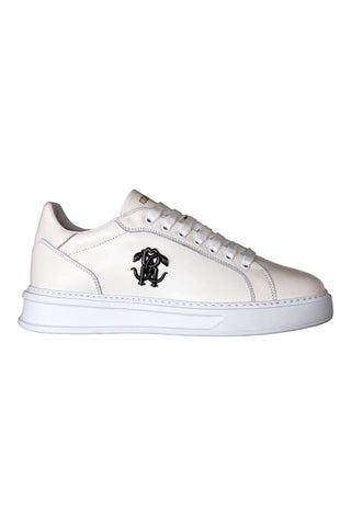 Roberto Cavalli 22535-C White Calf-Skin Leather Casual Sneakers (RC1001)-AmbrogioShoes