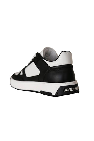 Roberto Cavalli 22536-B Black & White Calf-Skin Leather Casual Sneakers (RC1004)-AmbrogioShoes