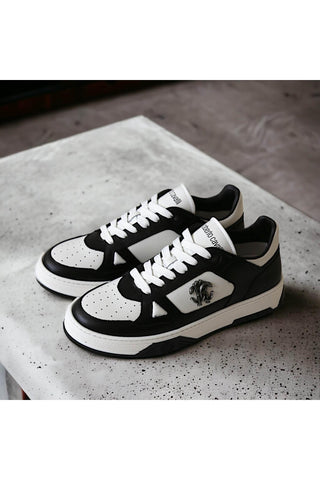 Roberto Cavalli 22536-B Black & White Calf-Skin Leather Casual Sneakers (RC1004)-AmbrogioShoes