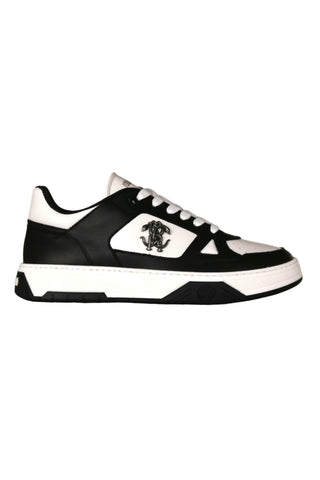 Roberto Cavalli 22536-B Black & White Calf-Skin Leather Casual Sneakers (RC1004)-AmbrogioShoes