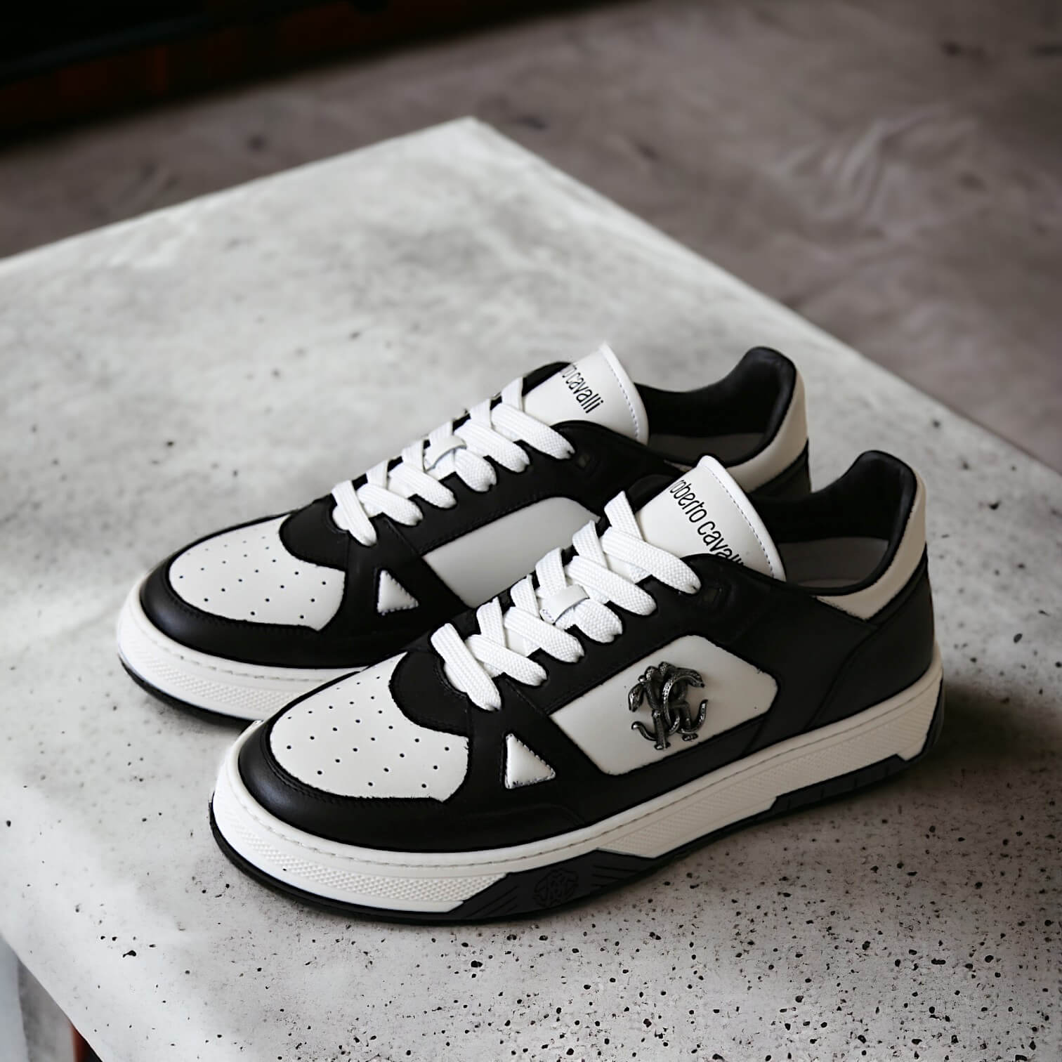 Roberto Cavalli 22536-B Men’s Shoes Black & White Calf-Skin