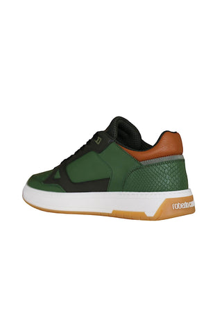Roberto Cavalli 22537-B Militare Green Fabric / Calf-Skin Leather Casual Sneakers (RC1002)-AmbrogioShoes