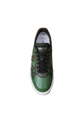 Roberto Cavalli 22537-B Militare Green Fabric / Calf-Skin Leather Casual Sneakers (RC1002)-AmbrogioShoes