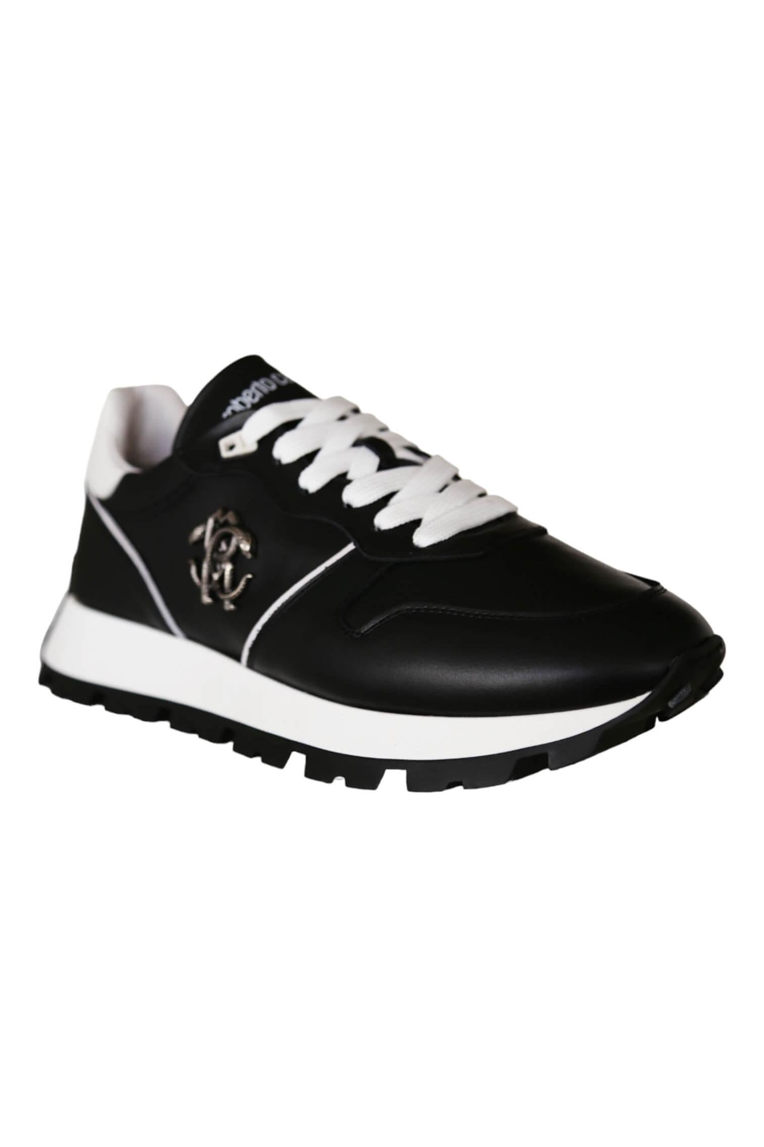 Roberto Cavalli 22541-A Black Calf-Skin Leather Casual Sneakers